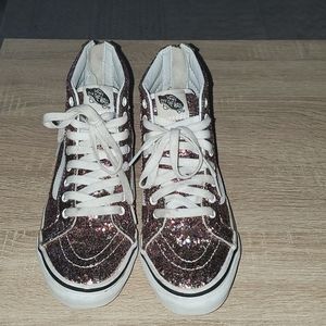 Van's  Holiday special edition pink sparkle high tops, 7.